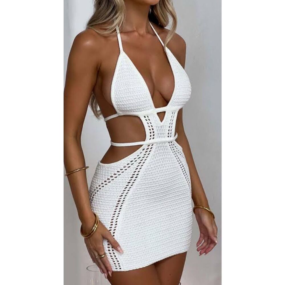 LULU & SKY Women Self Design Halter Neck Sheath Mini Dress